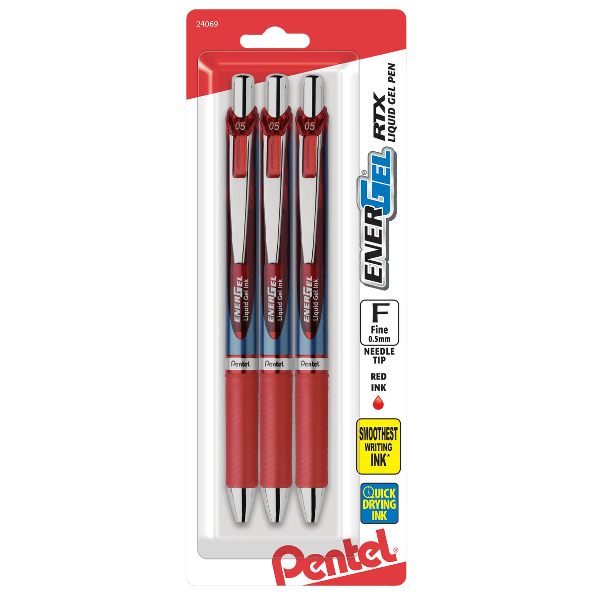 Pentel EnerGel RTX Retractable Liquid Gel Pen, (0.5mm), Fine Line, Needle Tip, Black Ink, Pack of 3 (BLN75BP3A)