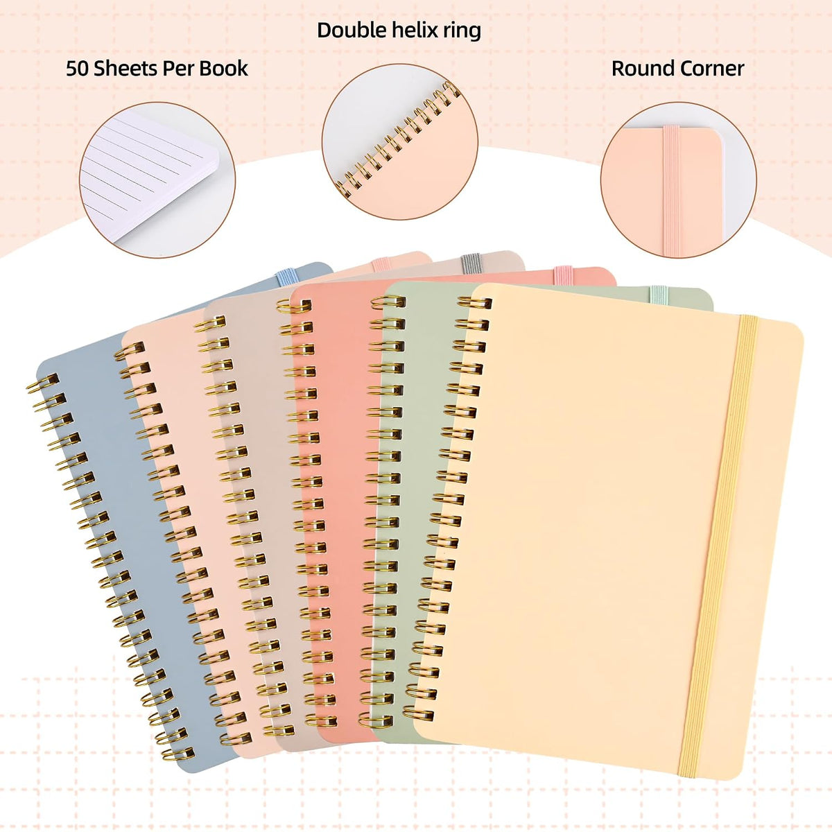 EHME EHME EHME 6 PCS Small Spiral Notebook 5x7, Cute Aesthetic Spiral Journal Note book for Women & Men, Spiral Bound Journals for Work School Note Taking Business, Journals for Writing 50 Sheets