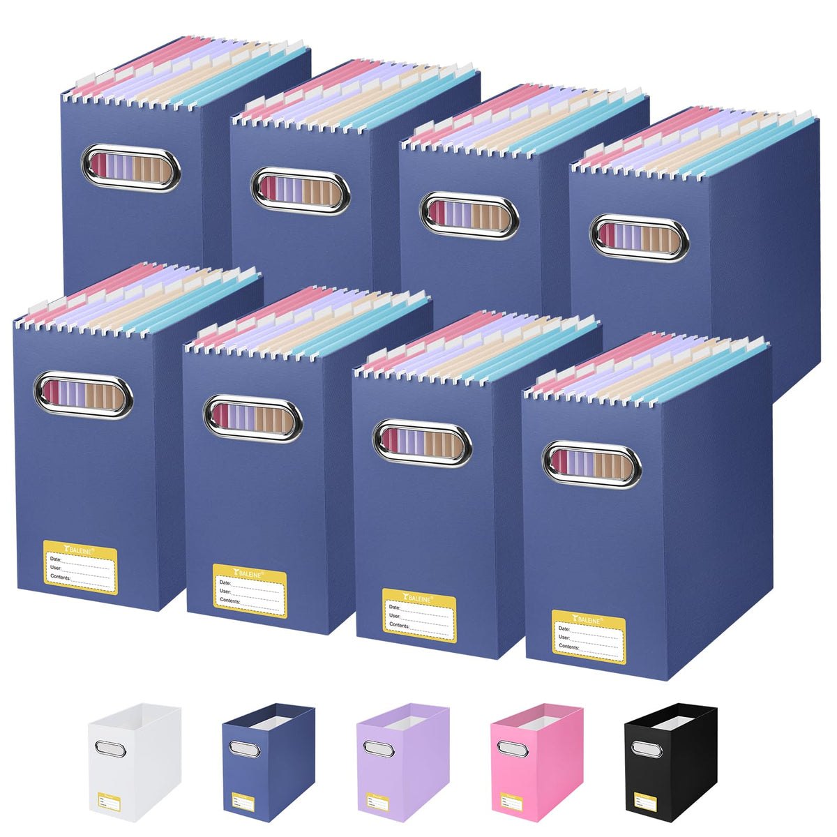 BALEINE 4PK File Organizer Box, Cardboard File Folder Organizer with Handle