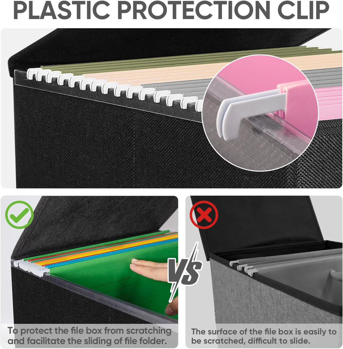 BALEINE File Organizer Box with Lid, Collapsible Hanging File Storage Box