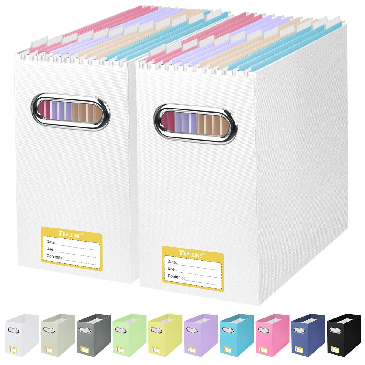 BALEINE 4PK File Organizer Box, Cardboard File Folder Organizer with Handle