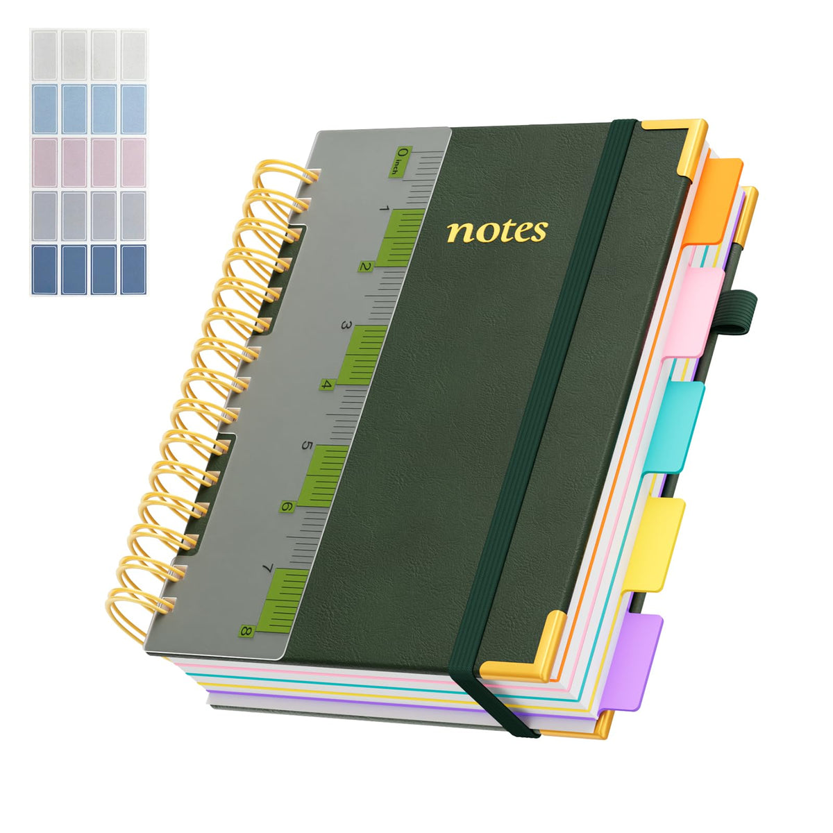 Line Hardcover Spiral Notebook with Removable Dividers Tabs & Ruler, 5 Subject Notebook College Ruled, 300 Page, Large 8"x10" B5 Notebooks for Work School, Lined Journal for Women & Men, Purple