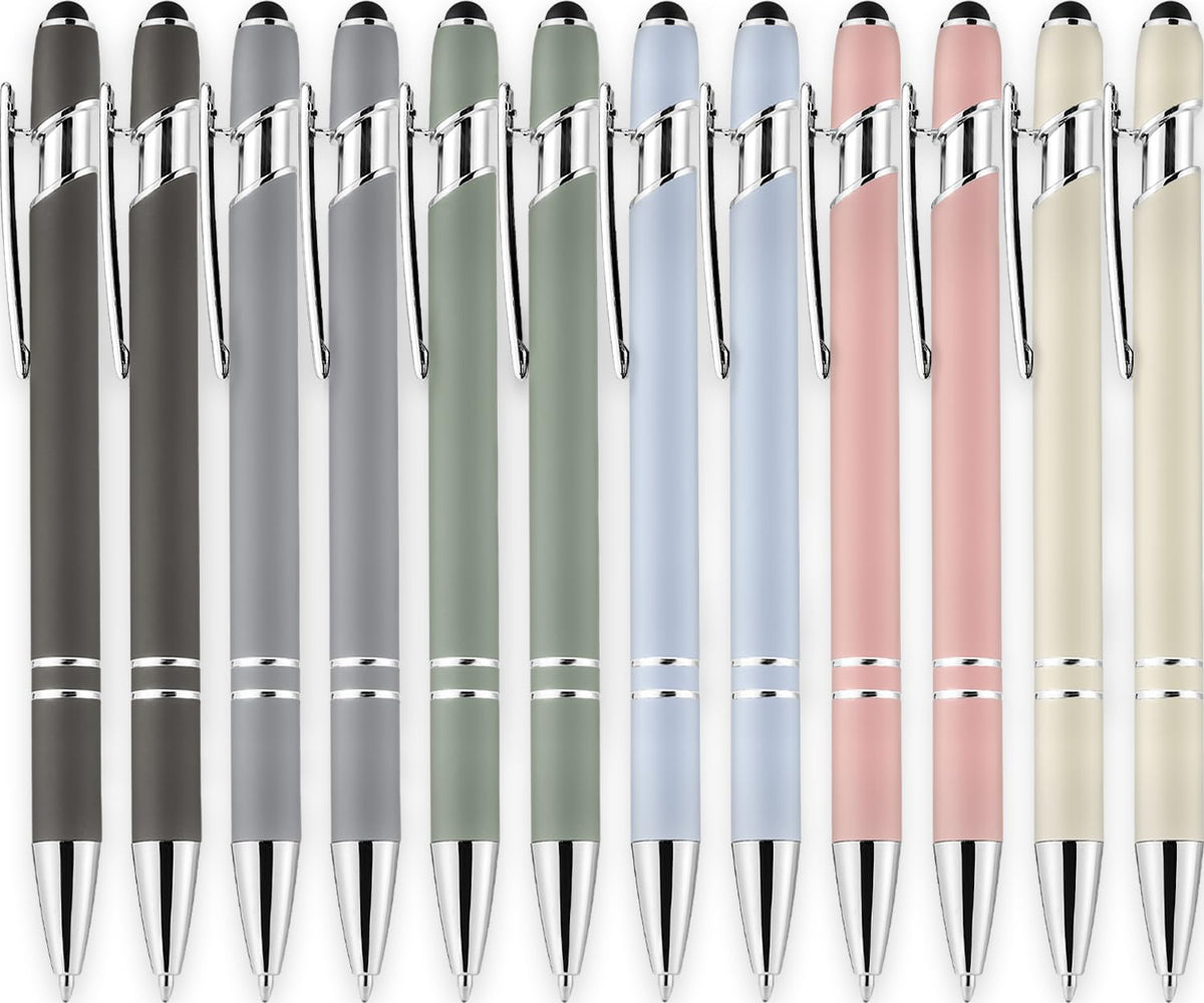 LINFANC 12 Pack Nice Black Pens Ballpoint Pens Stylus Pen for Touchscreen