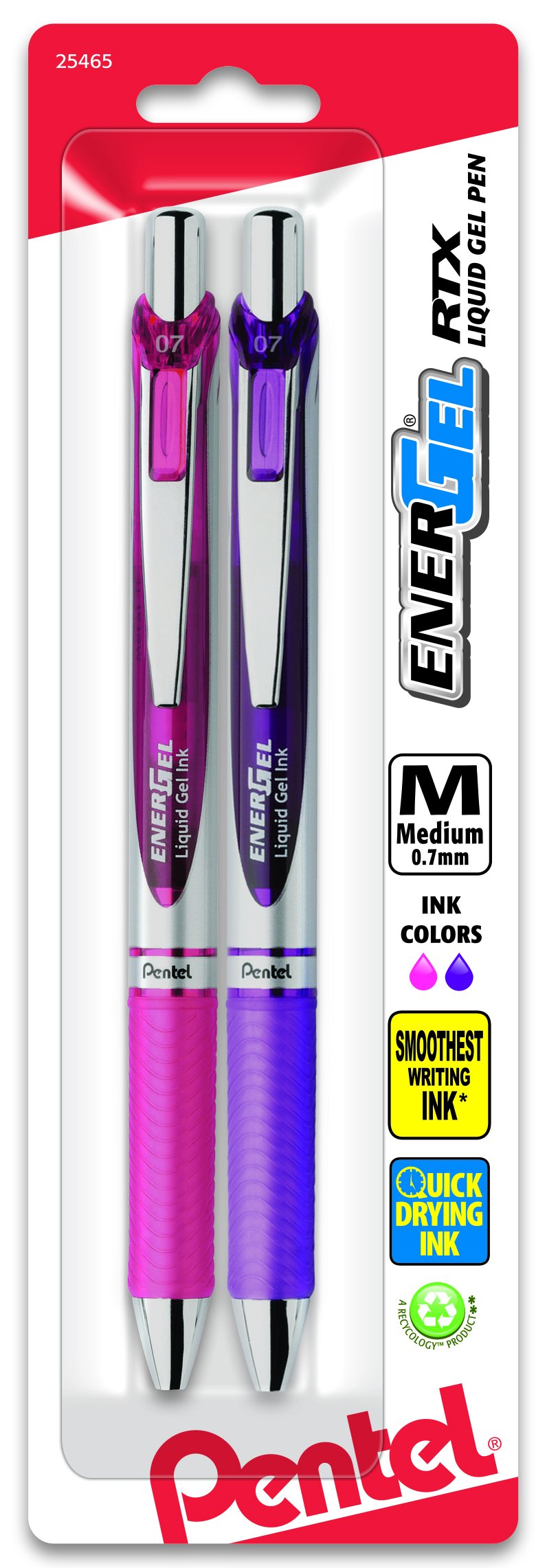 Pentel EnerGel Deluxe RTX Retractable Liquid Gel Pen, 0.7mm, Metal Tip, Blue Ink, 2 Pack (BL77BP2C)
