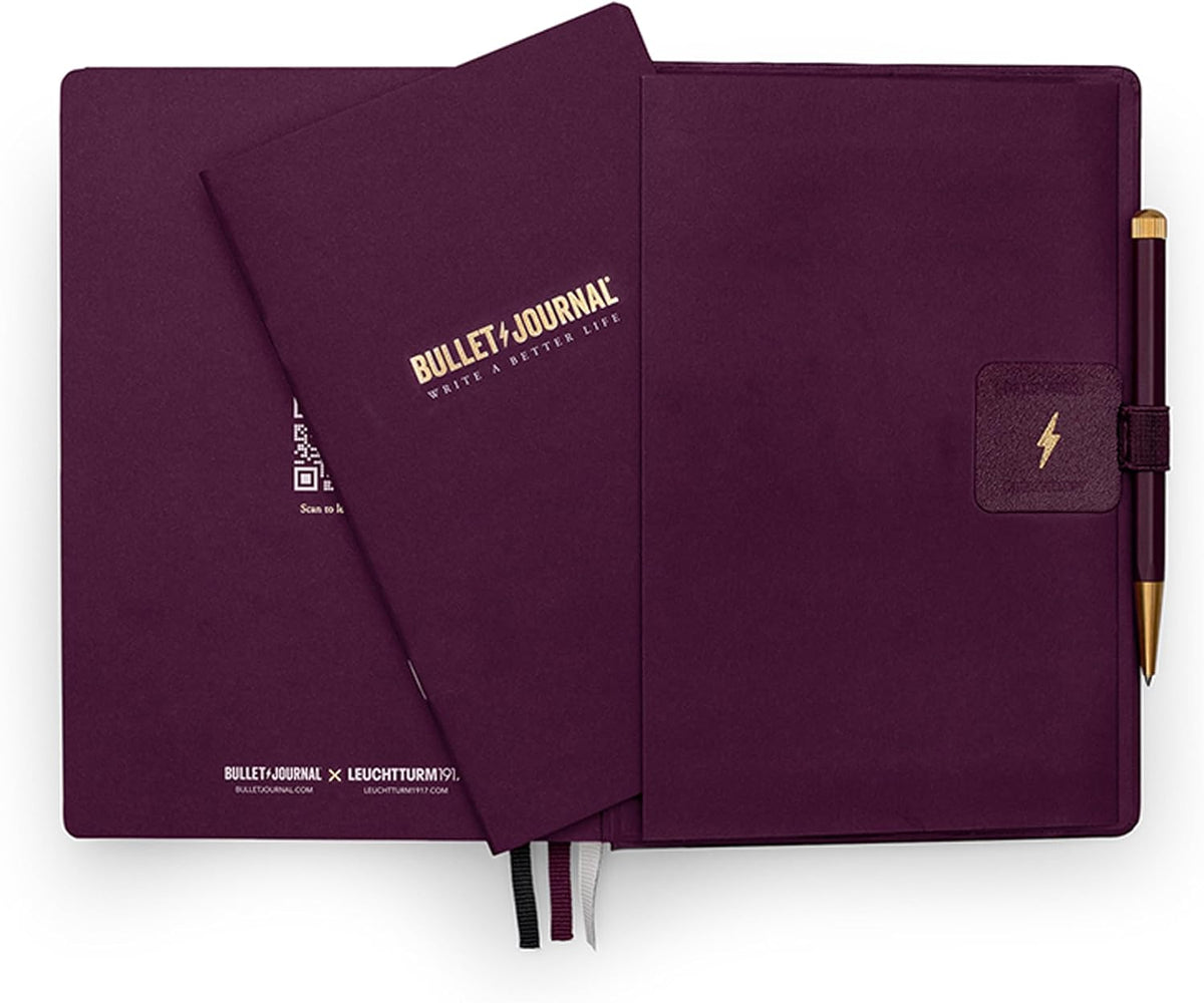 LEUCHTTURM1917 The Official Bullet Journal Edition 2 - Notebook Built for BuJo, Medium A5 204 Pages of 120gsm Paper, with Bujo Pocket Guide (Purple26)