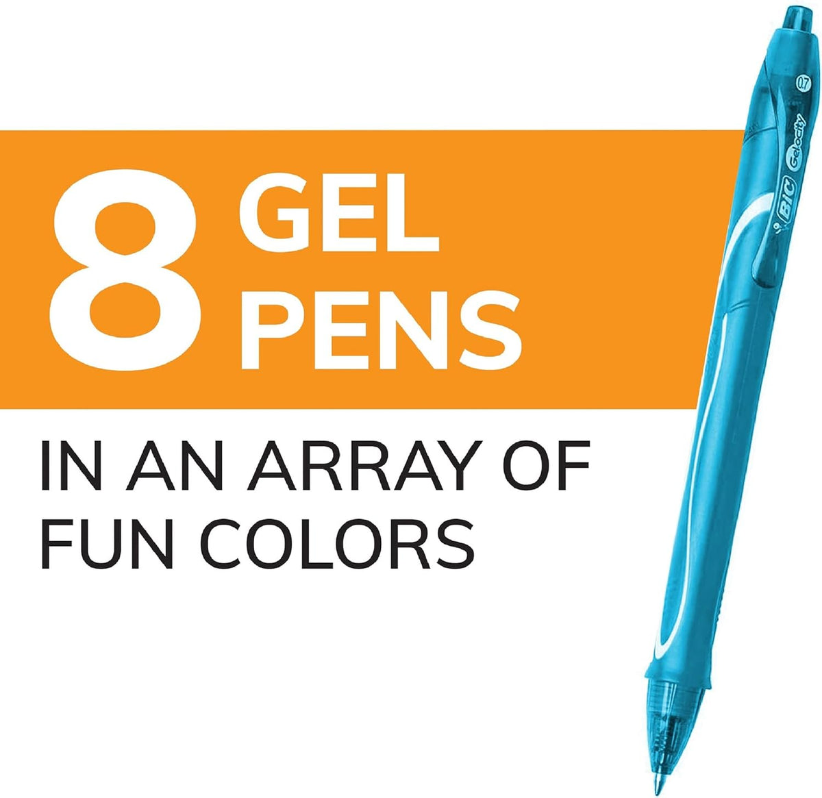BIC Gelocity Quick Dry Gel Pens, Medium Point, 0.7 mm, 8-Count Pack