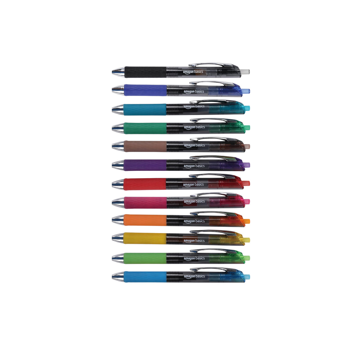 Amazon Basics Retractable Gel Pens, Fine Point 0.7mm, Smooth Writing, Black, No Smudge, School and Office Supplies, 12-Pack