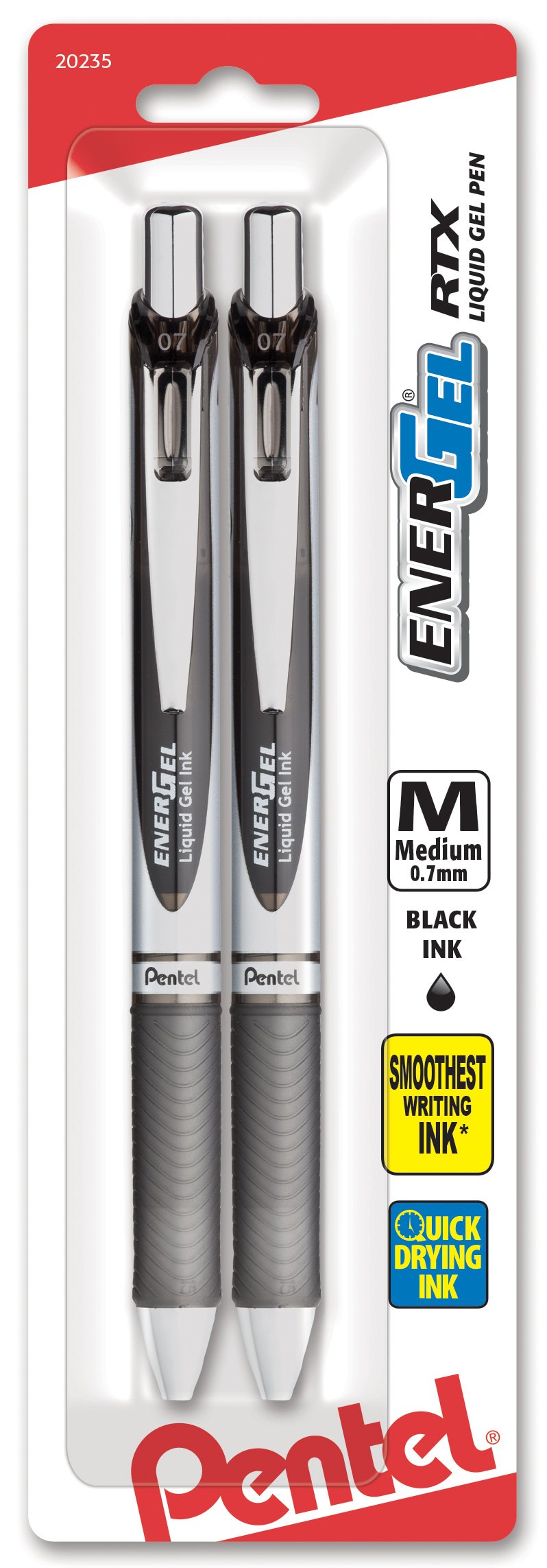 Pentel EnerGel Deluxe RTX Retractable Liquid Gel Pen, 0.7mm, Metal Tip, Blue Ink, 2 Pack (BL77BP2C)