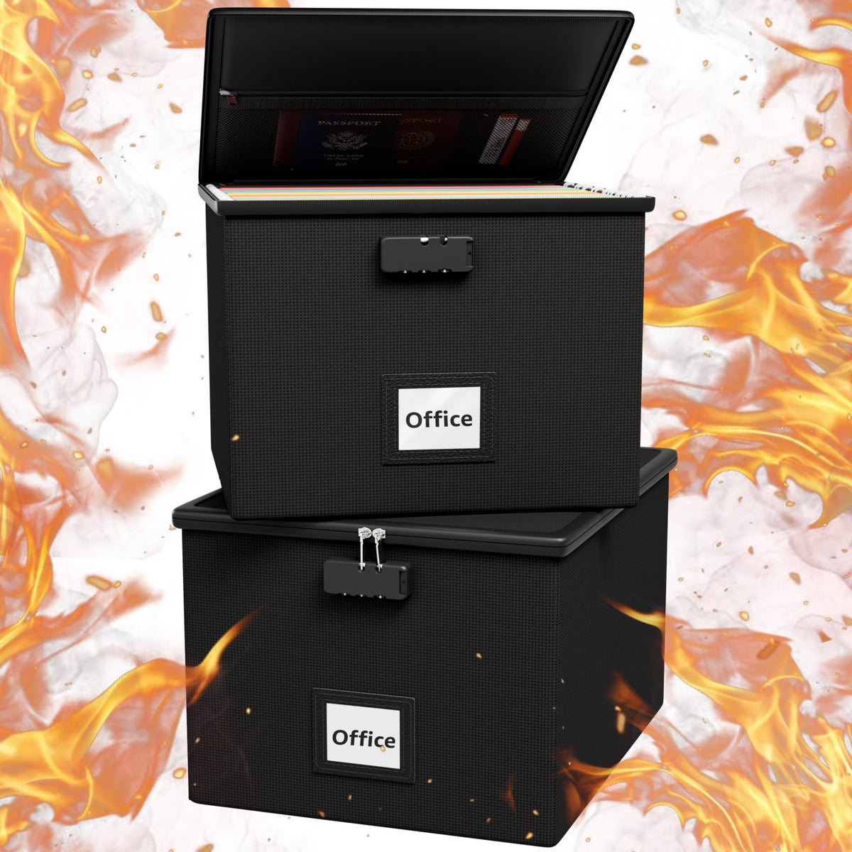 Fire Proof File Box for Documents - Portable Fireproof Document Organizer Box with Handle Waterproof Safe Locking Folder Storage with Lid