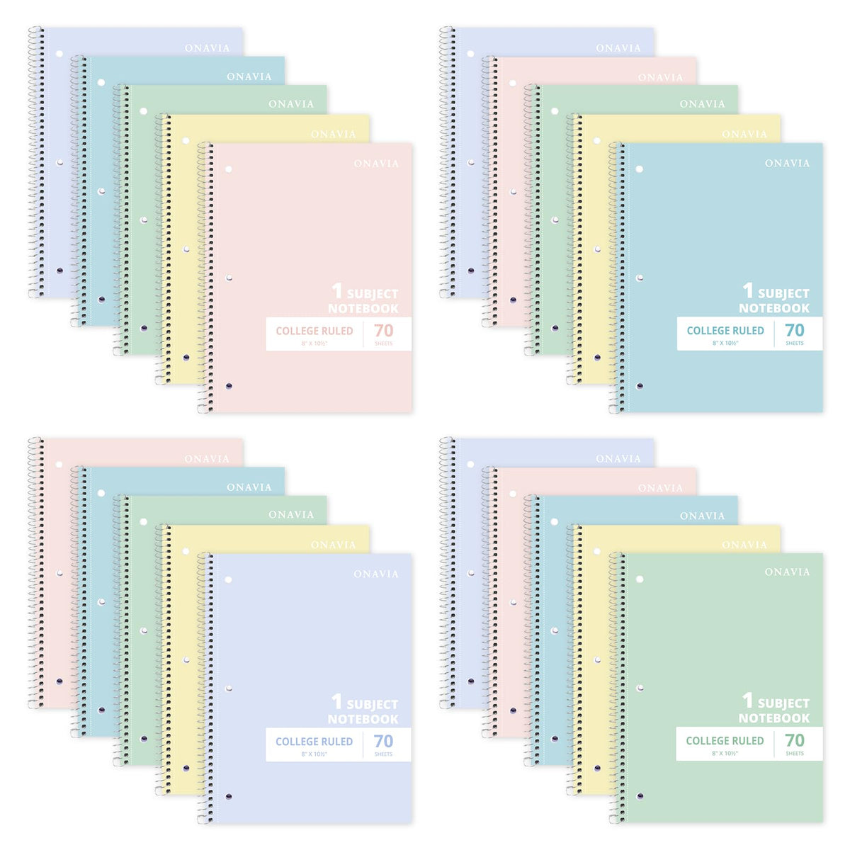 ONAVIA 1 Subject Spiral Notebook College Ruled 5 Pack, 140 Pages, Assorted