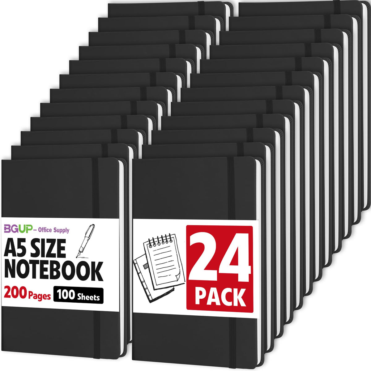 6 Pack Lined Journal Notebook for Work, 200 Pages, Medium 5.5 in x 8.3 in, A5 College Ruled, Hardcover Journaling Notebooks for Writing, Note Taking, Fit for Business Work School Home (Black)