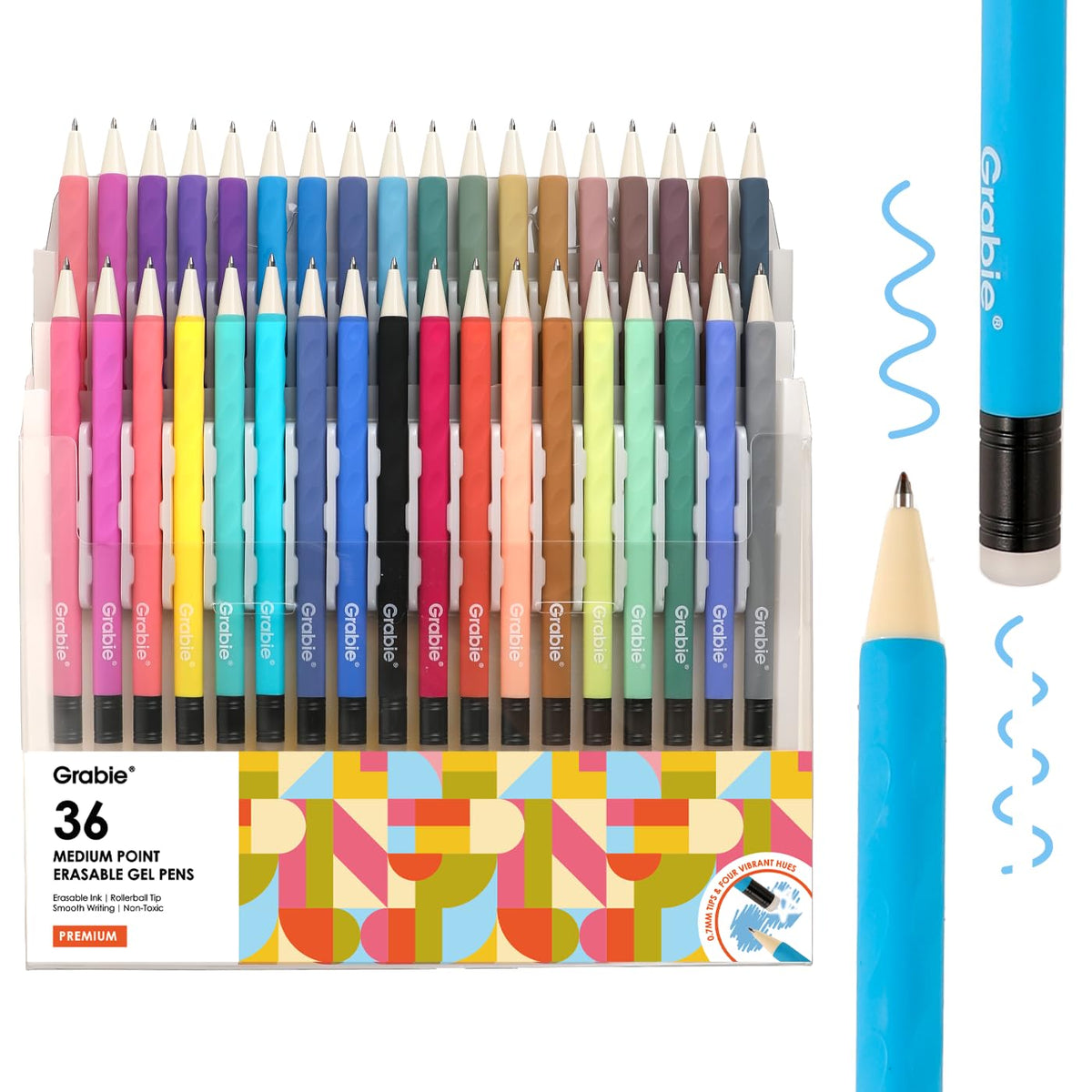Grabie Erasable Gel Pens, 6 Pack Black Blue Red 0.7 mm Medium Point