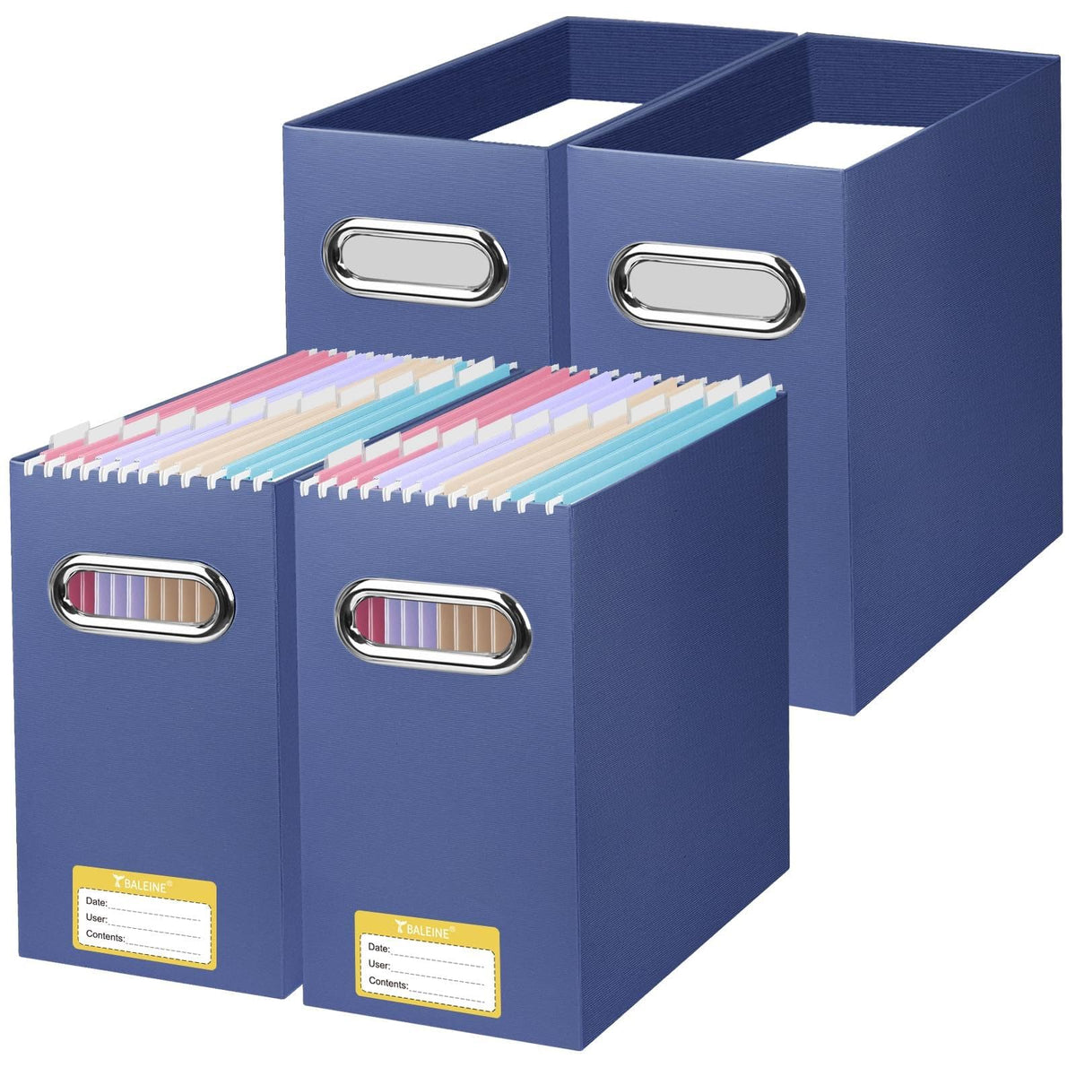 BALEINE 4PK File Organizer Box, Cardboard File Folder Organizer with Handle
