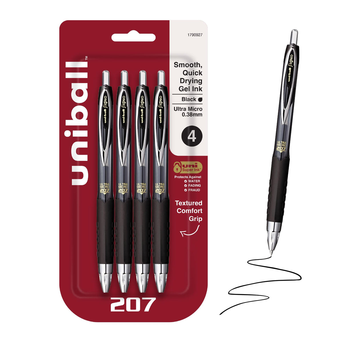 uniball™ 207 Gel Pens, Black Ink, 0.7mm Medium Point, Retractable, 12 Count