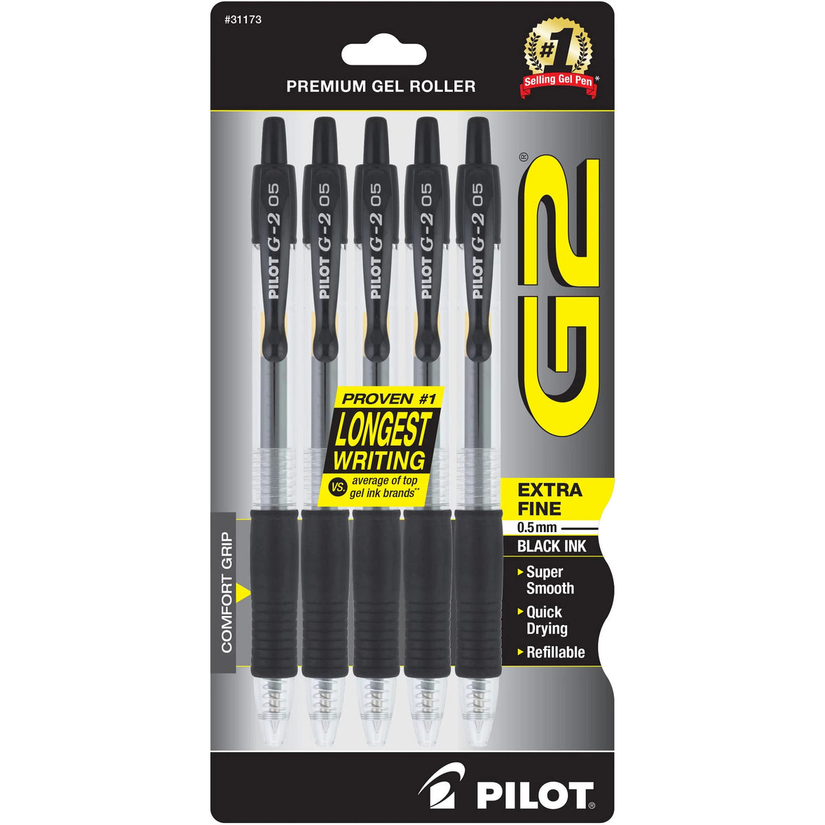 PILOT G2 Premium Gel Pens, Extra Fine Point 0.5mm, Assorted Inks, 5-Pack