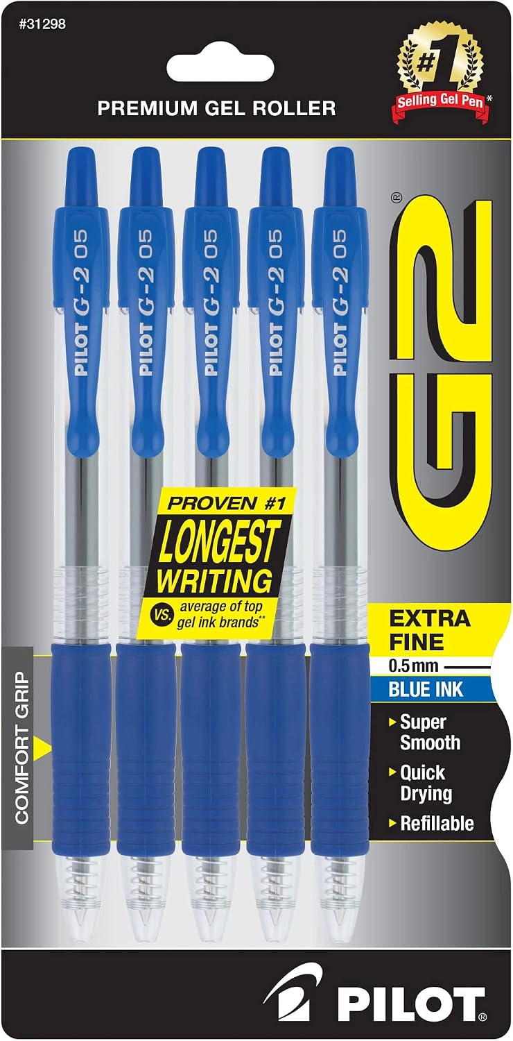 PILOT G2 Premium Gel Pens, Extra Fine Point 0.5mm, Assorted Inks, 5-Pack