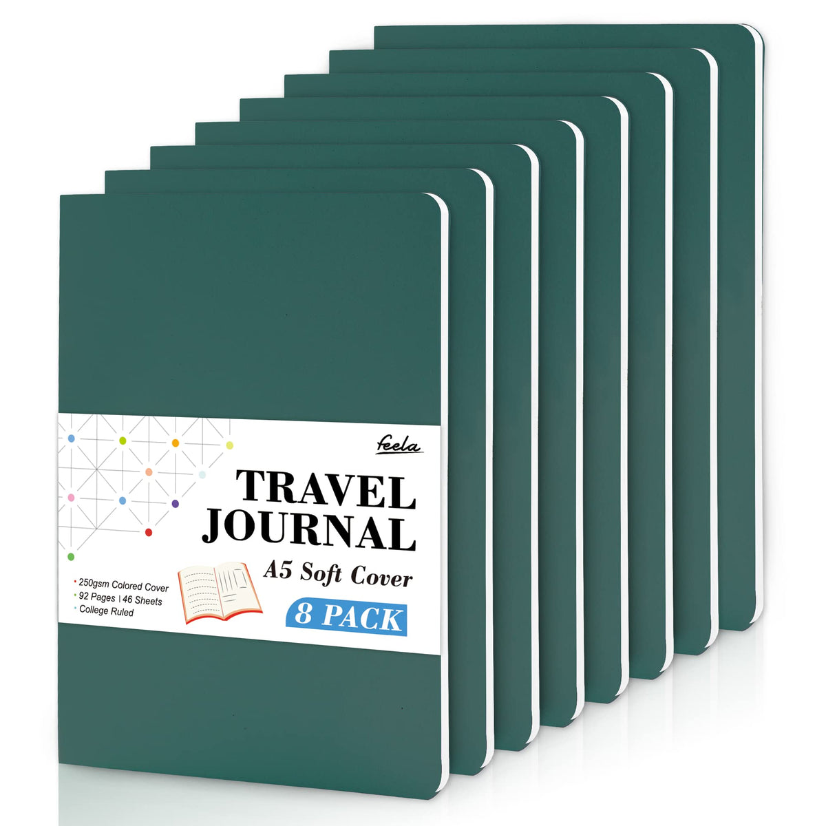 8 Pack Soft Cover Journal Bulk, Feela Notebooks College Ruled for Work, Lined Travel Journal for Women Men, Note Taking Notebook School Supplies Business Writing, 8.2” x 5.5”, A5, Black