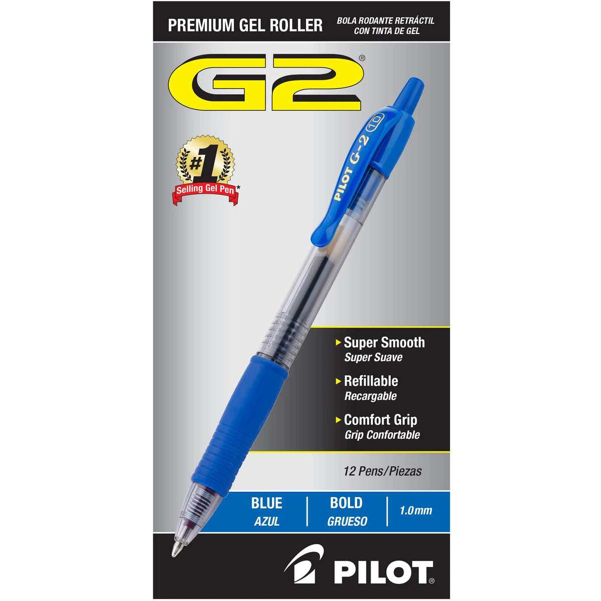 PILOT G2 Premium Gel Pens, Bold Point 1.0mm, Black Ink, 12-Pack