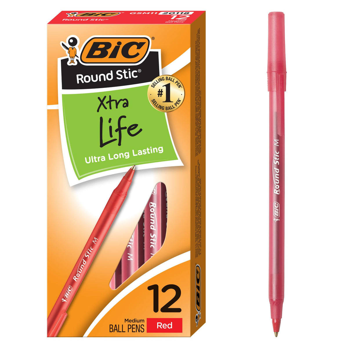 BIC Round Stic Ball Pen, Fine Point, 0.8mm, Black, 12 Pens (GSF11-Blk)
