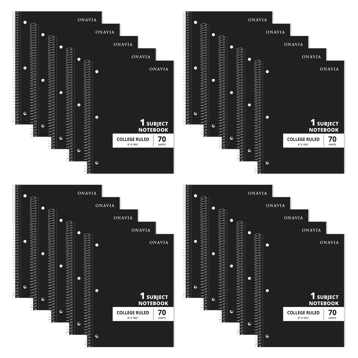 ONAVIA 1 Subject Spiral Notebook College Ruled 5 Pack, 140 Pages, Assorted