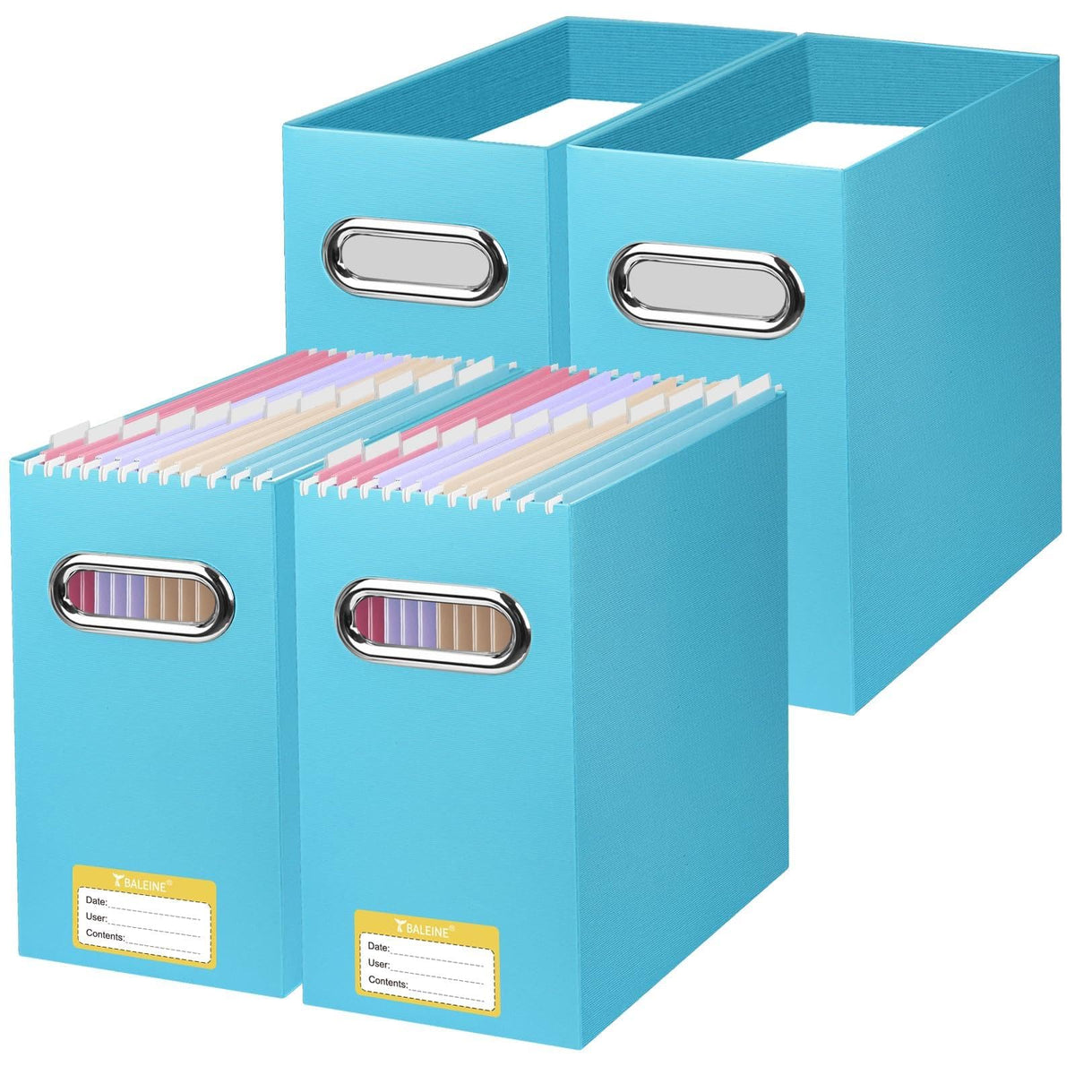 BALEINE 4PK File Organizer Box, Cardboard File Folder Organizer with Handle