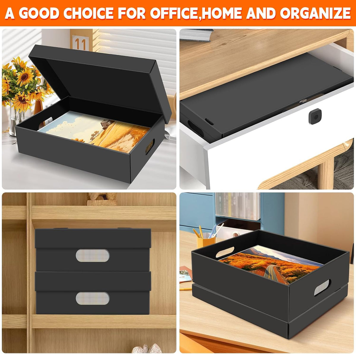AOBOPLE 4 Pack Photo Storage Box,16" x 12" x 4" Keepsake Box with Handle Holes,Protective Storage Box for Photos Pictures Documents Artwork DIY and Souvenir,Home and Office Organizer