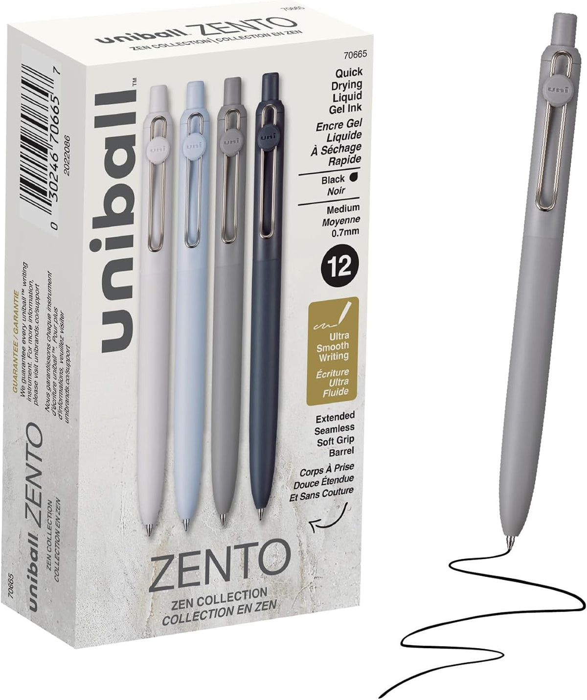 uniball™ Zento Gel Pens, Black Ink, 0.7mm Medium Point, 12 Count