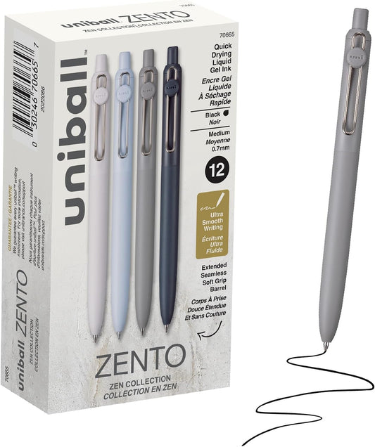 uniball™ Zento Gel Pens, Black Ink, 0.7mm Medium Point, 12 Count