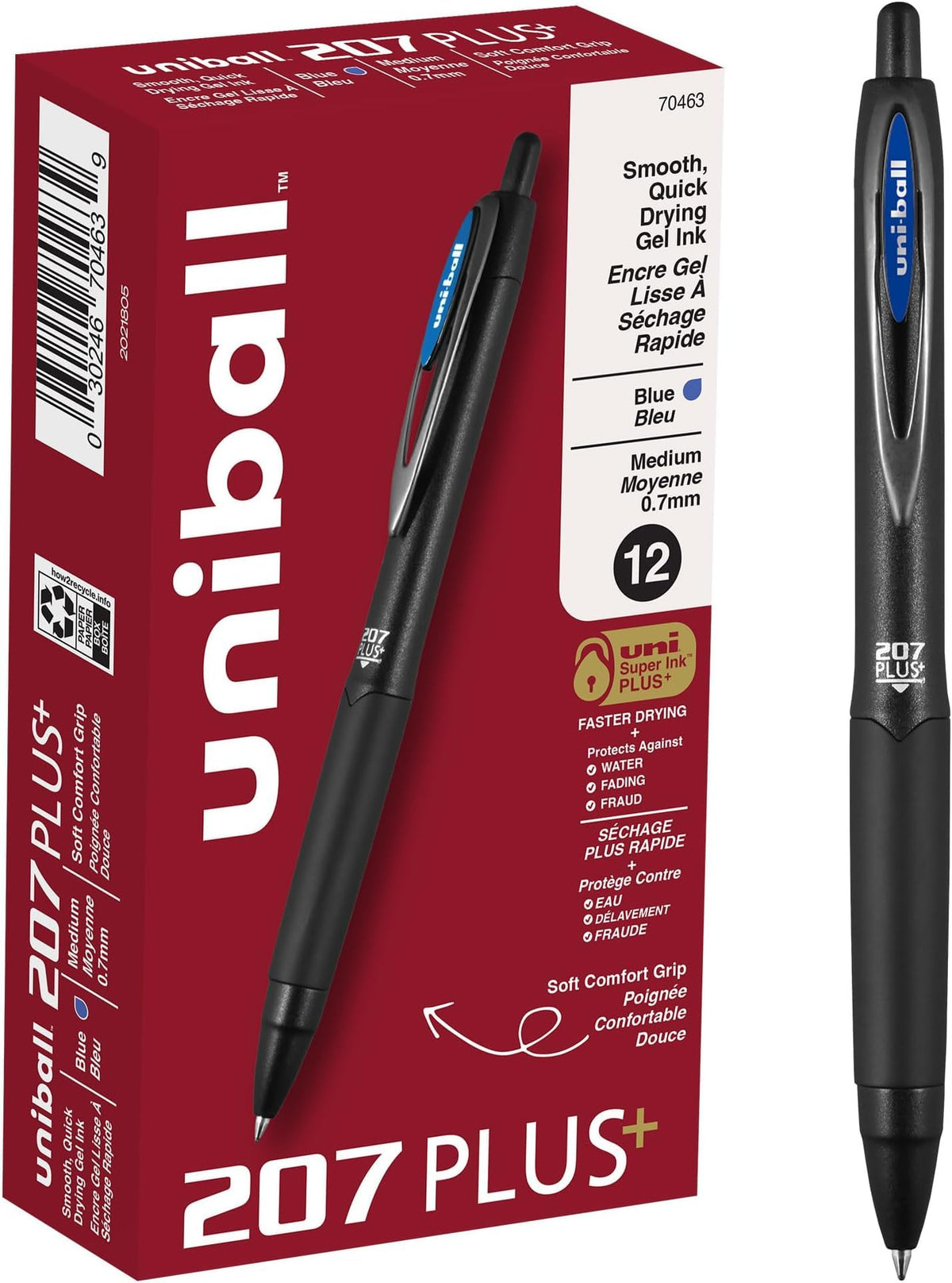 uniball™ 207 Plus+ Gel Pens, Black Ink, 0.7mm Medium Point, 4 Count