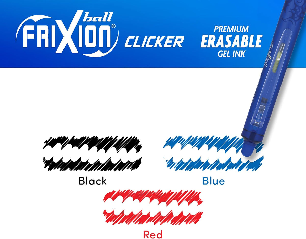 PILOT FriXion Clicker Gel Ink Pens 0.7mm, Assorted Colors, 3-Pack