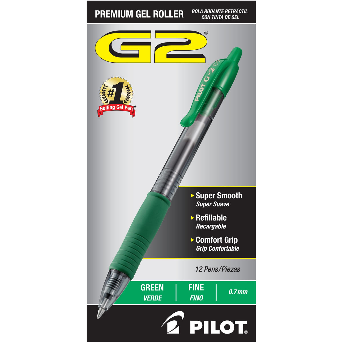 PILOT G2 Premium Gel Pens, Fine Point 0.7mm, Black Ink, 12-Pack