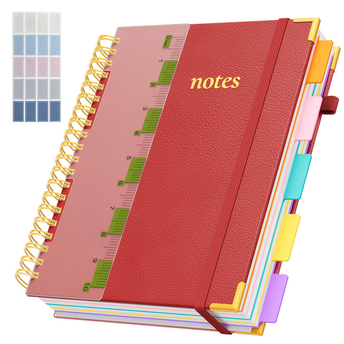Line Hardcover Spiral Notebook with Removable Dividers Tabs & Ruler, 5 Subject Notebook College Ruled, 300 Page, Large 8"x10" B5 Notebooks for Work School, Lined Journal for Women & Men, Purple
