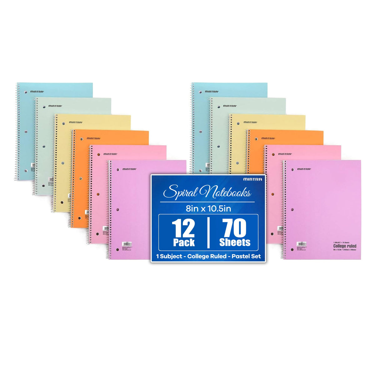 Mintra Office Spiral Notebooks, Wirebound, Journals for School, Work, Business, Aesthetic Stationery, Writing Pads, Teacher & Student Supplies (6, Pastel, College)