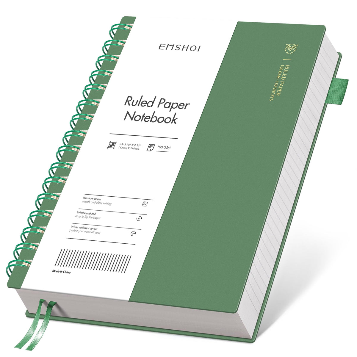 EMSHOI Lined Spiral Journal Notebook, 300 Pages, B5 Size (7.4'' x 10.1'')