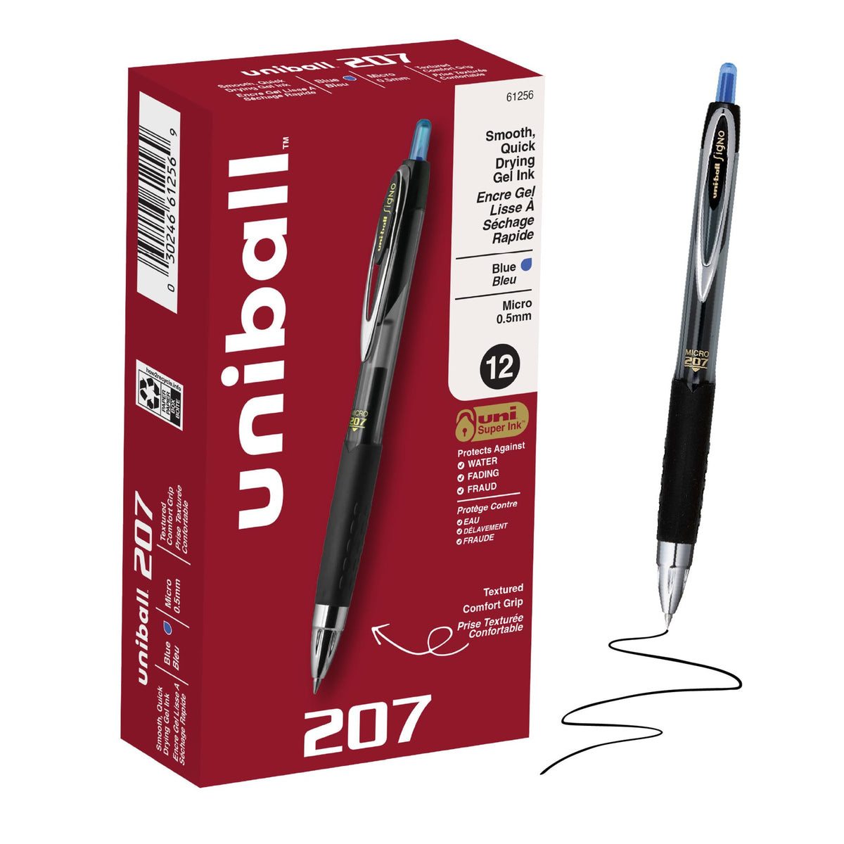 uniball™ 207 Gel Pens, Black Ink, 0.5mm Micro Point, Retractable, 12 Count