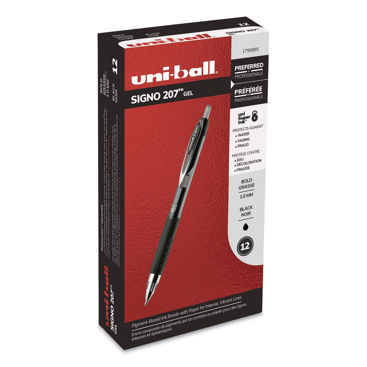 uniball™ 207 Gel Pens, Black Ink, 0.7mm Medium Point, Retractable, 4 Count