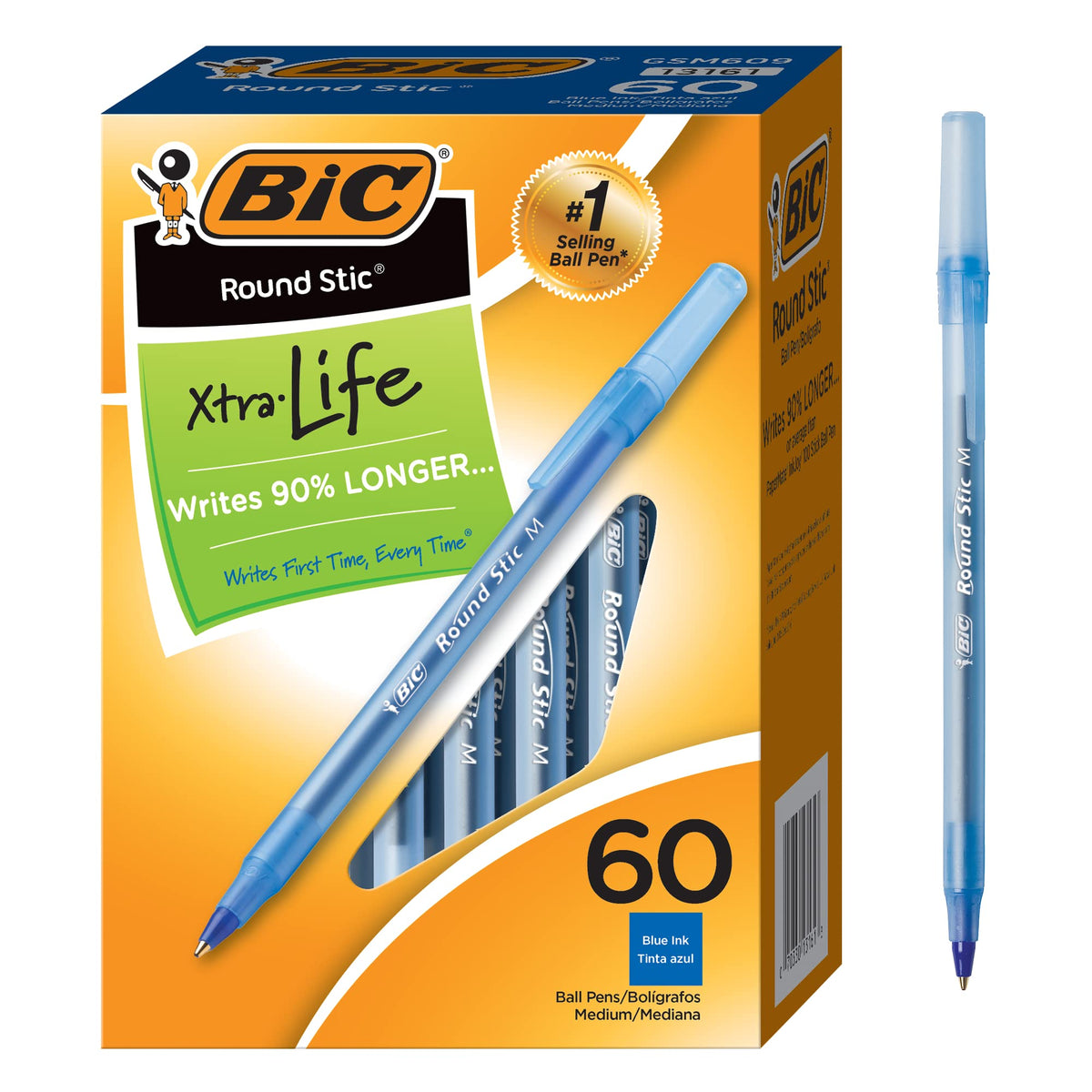 BIC Round Stic Xtra Life Ballpoint Pen, Ultra Long Lasting and Consistent Ink Flow, 60-Count in Black Ink