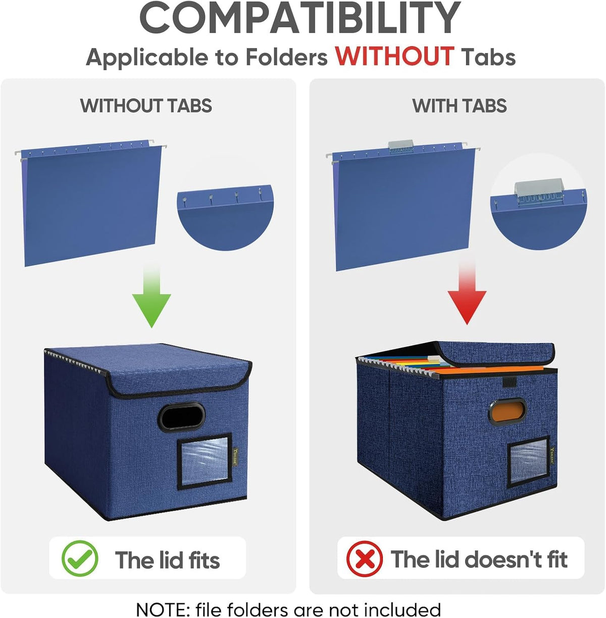 BALEINE File Organizer Box with Lid, Collapsible Hanging File Storage Box