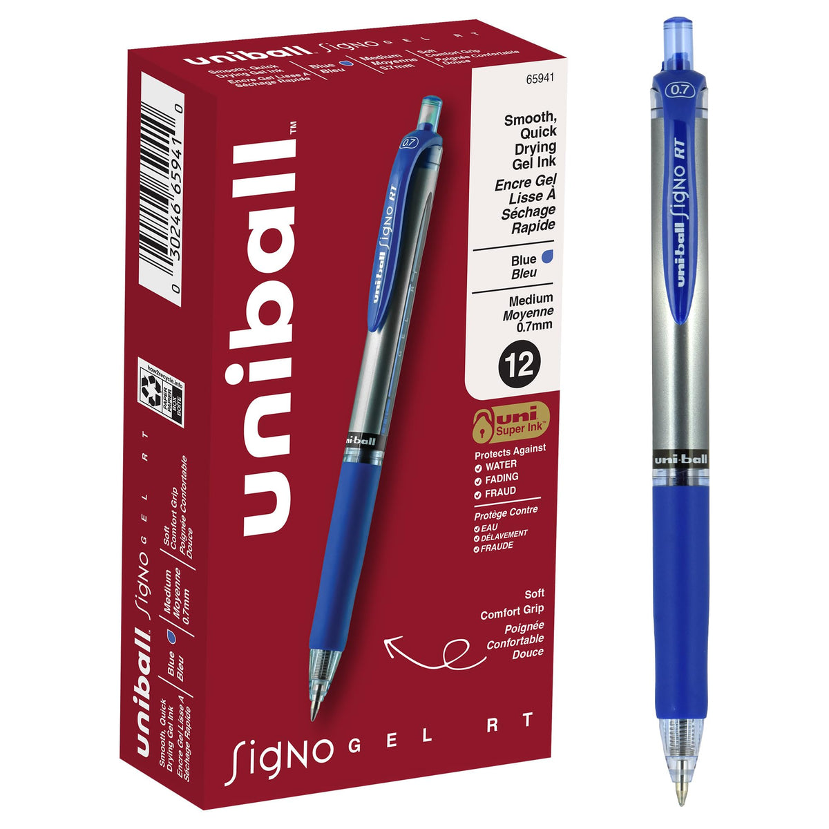 uniball™ 207 Gel Pens, Black Ink, 0.5mm Micro Point, Retractable, 12 Count