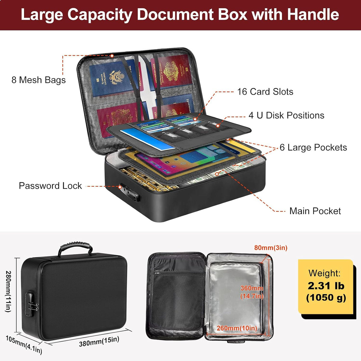 Fireproof Document Organizer Box with Lock for Important Documents