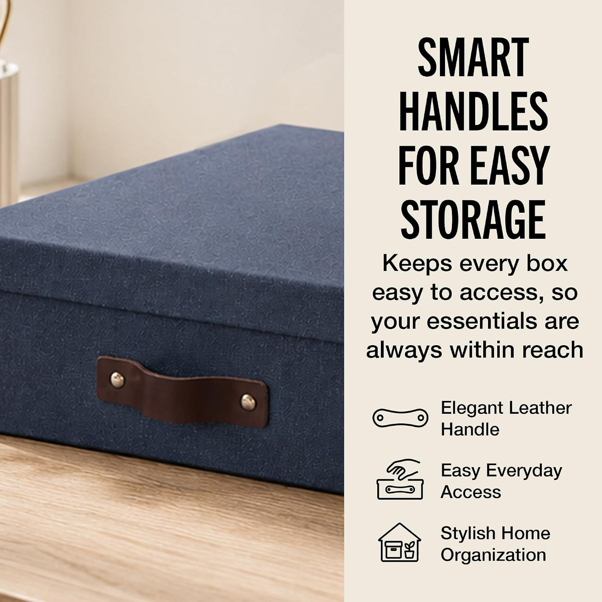 Bigso Oskar Canvas Fiberboard Document Letter Box - File Organizer Box for Important Paperwork - Document Storage with a Lid & Handle - 3.3 in x 10.2 in x 13.8 in - 3 Pack - Blue