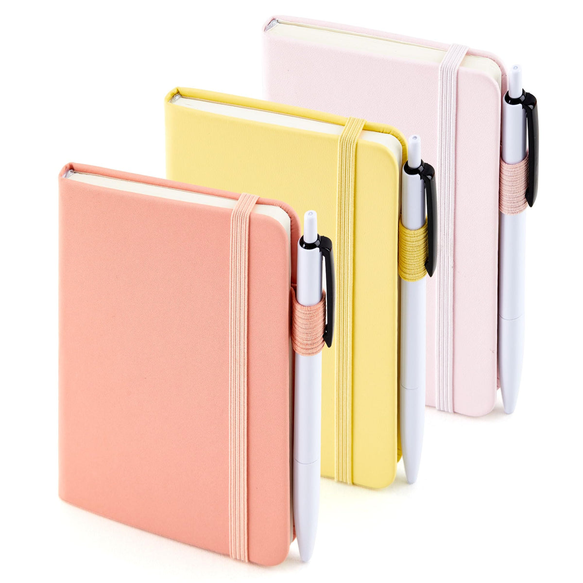 feela 3 Pack Pocket Small Notebook Journals, Mini Cute Hardcover College Ruled Notepad Women Office Supplies, with 3 Black Pens, 3.5”x 5.5”, A6, Pastel Colors, Light Blue, Light Purple, Light Green