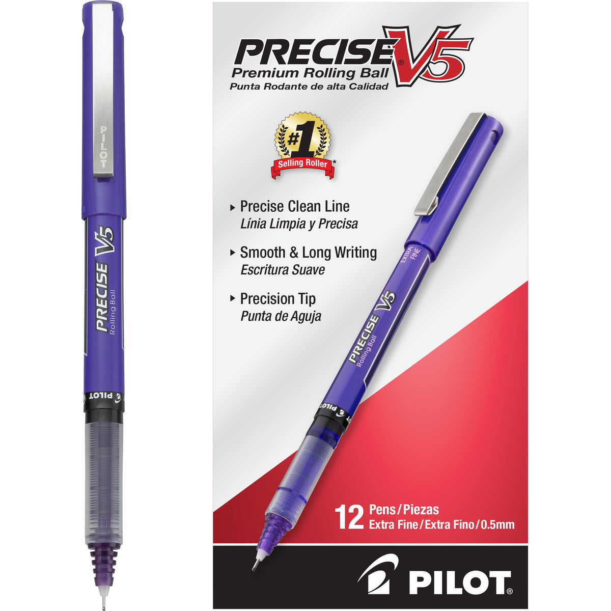 PILOT Precise V5 Rollerball Pens, Extra Fine Point 0.5mm, Black, 12-Pack