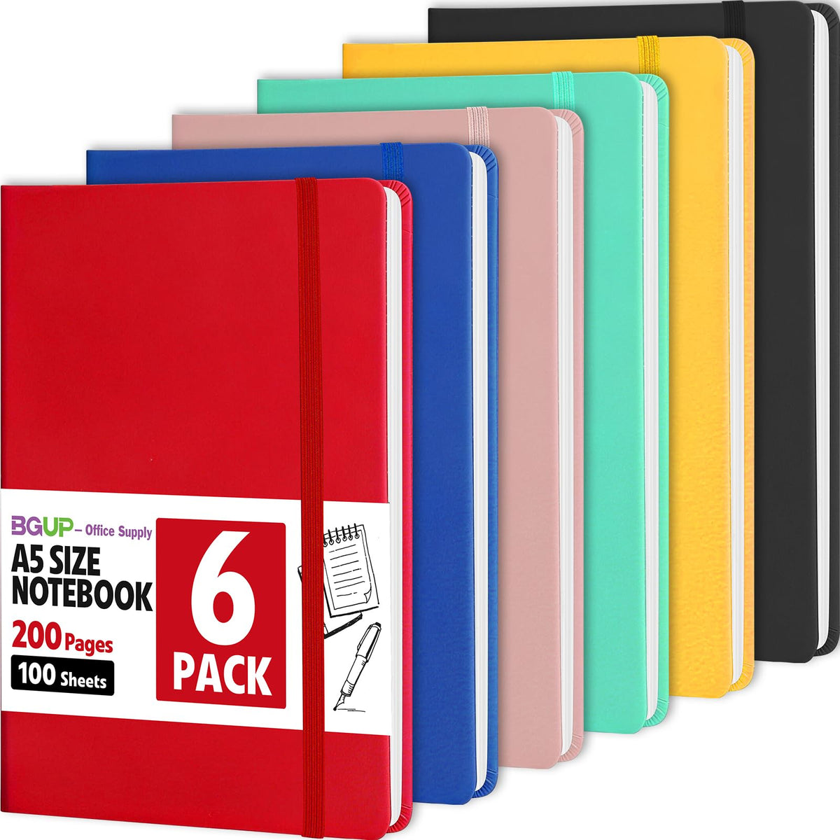 6 Pack Lined Journal Notebook for Work, 200 Pages, Medium 5.5 in x 8.3 in, A5 College Ruled, Hardcover Journaling Notebooks for Writing, Note Taking, Fit for Business Work School Home (Black)