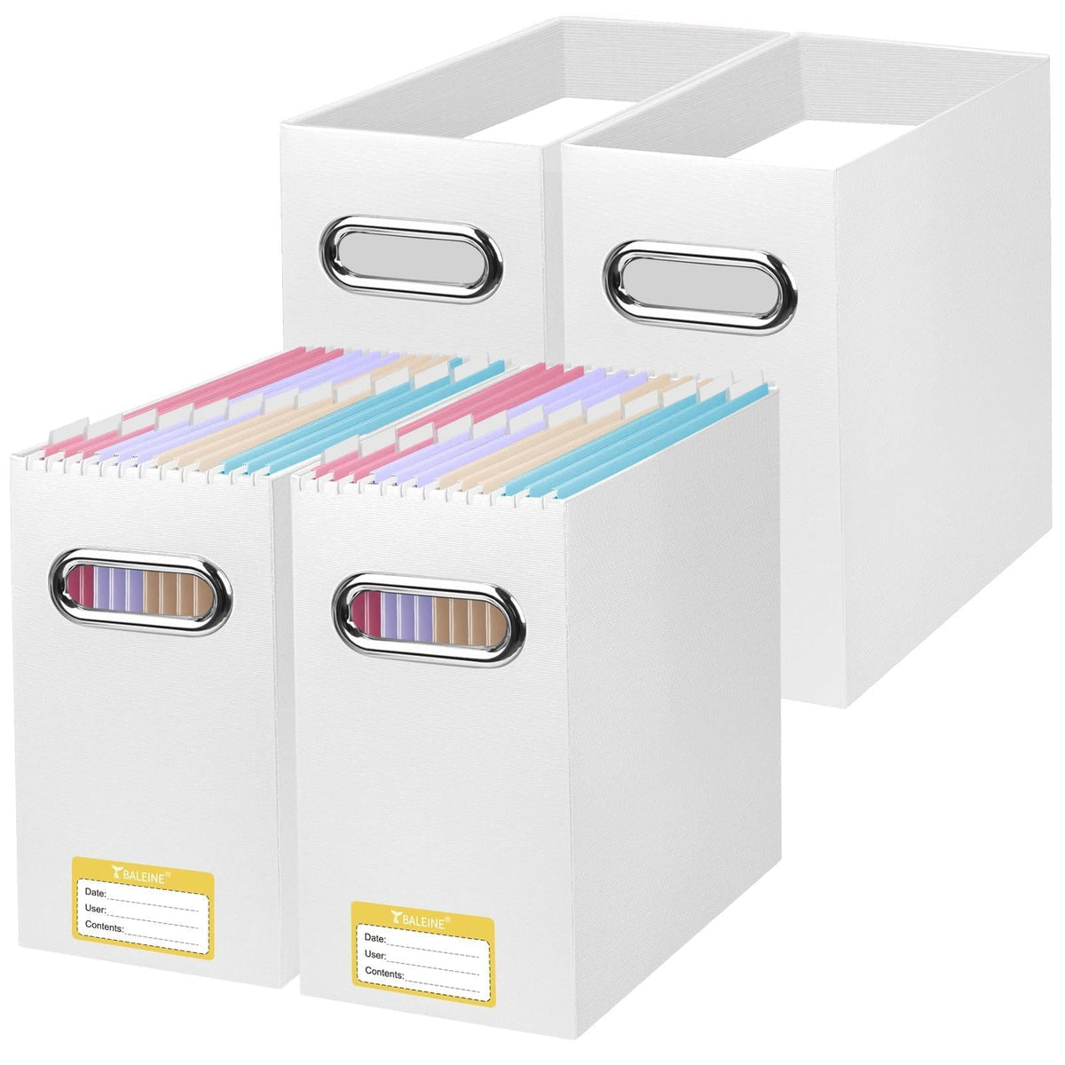 BALEINE 4PK File Organizer Box, Cardboard File Folder Organizer with Handle
