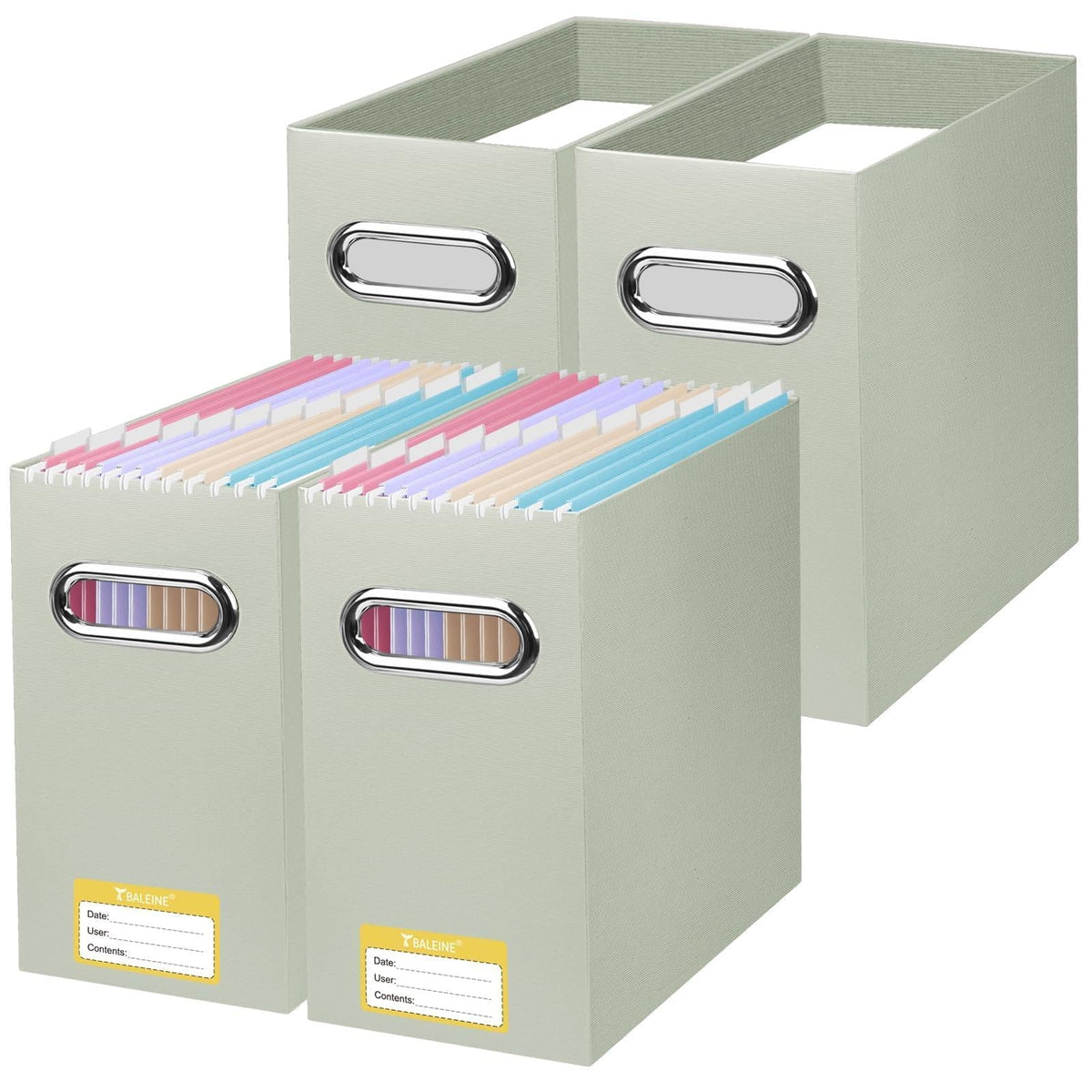 BALEINE 4PK File Organizer Box, Cardboard File Folder Organizer with Handle