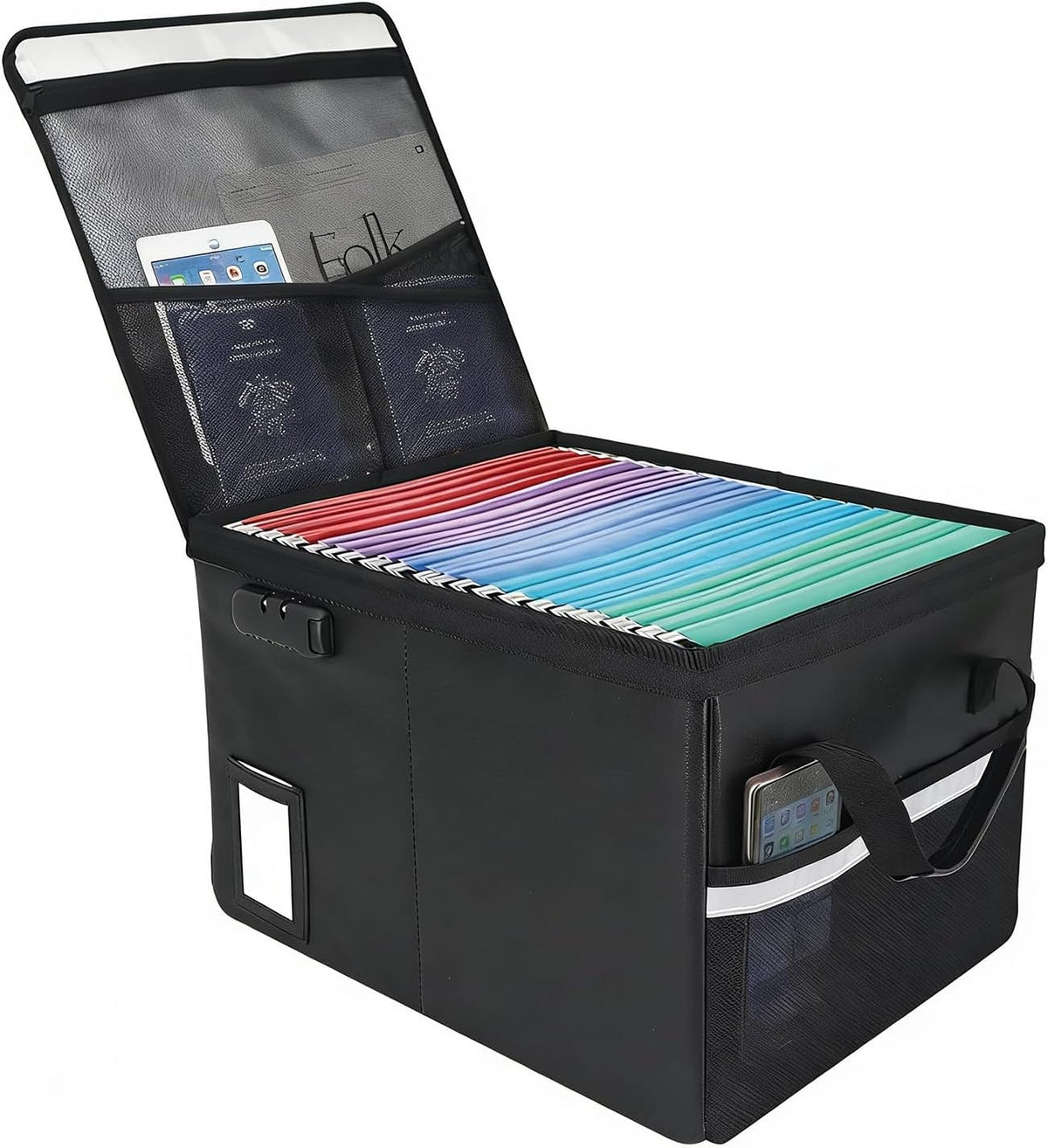 Large Fireproof Document File Organizer Box, 6400°F Fireproof Storage Filing Cabinet with Lock, Portable Office Safe Box for Hanging Letter/Legal Folder 16.1 x 12.9 x 11in (Black)