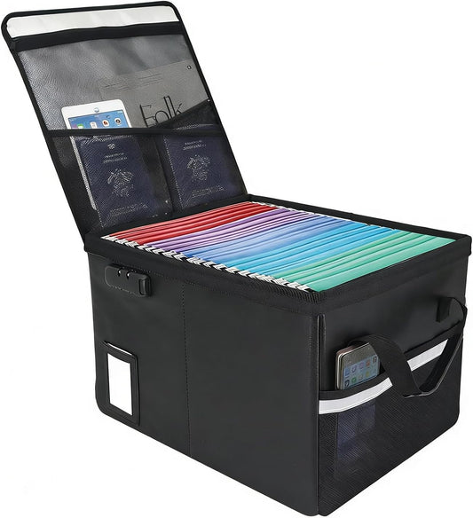 Large Fireproof Document File Organizer Box, 6400°F Fireproof Storage Filing Cabinet with Lock, Portable Office Safe Box for Hanging Letter/Legal Folder 16.1 x 12.9 x 11in (Black)