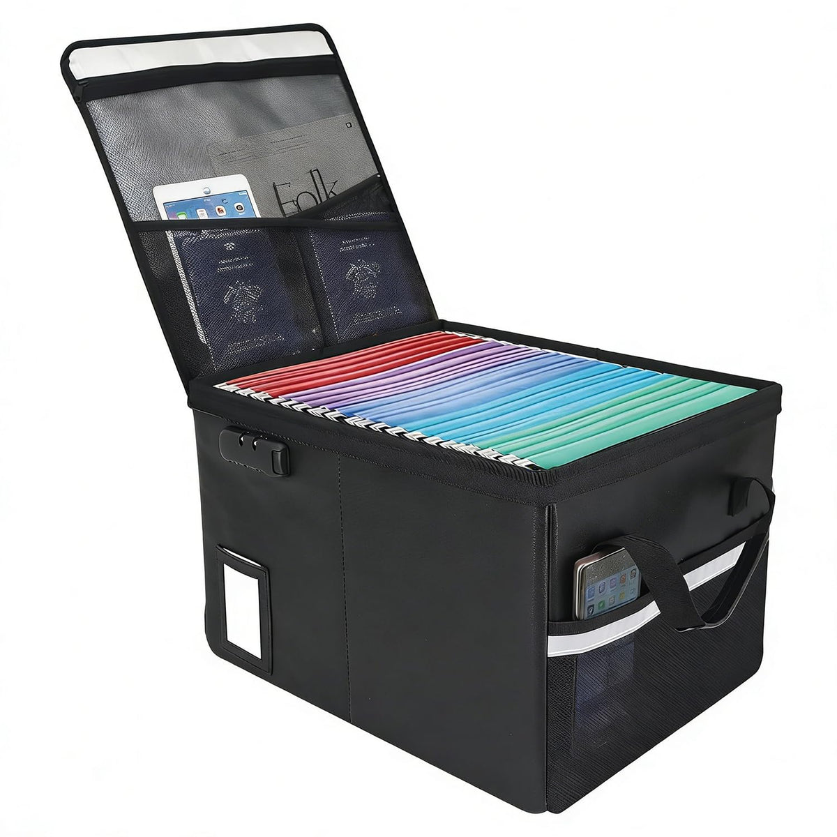 Large Fireproof Document File Organizer Box, 6400°F Fireproof Storage Filing Cabinet with Lock, Portable Office Safe Box for Hanging Letter/Legal Folder 16.1 x 12.9 x 11in (Black)