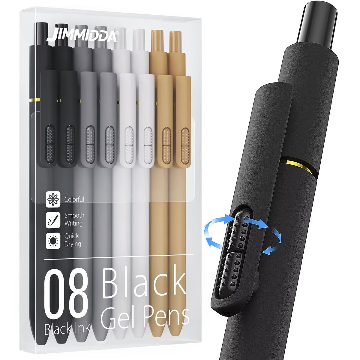 8 Pack Gel Pens, Black Ink Quick-Drying No Smudge with Fidget